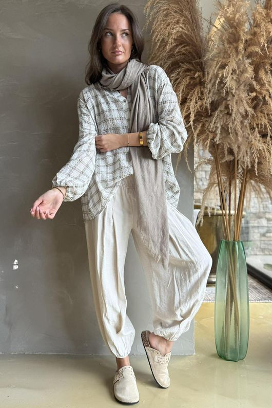 Greta Check Hugh Shirt Warm White /15=